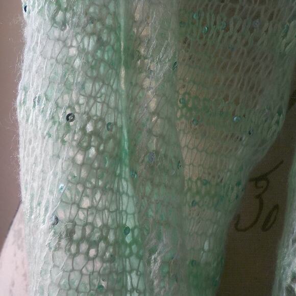 Knit Infinity Scarf Soft Green with Sequin Accent Preppy Bohemian Hipster Casual - Picture 4 of 5